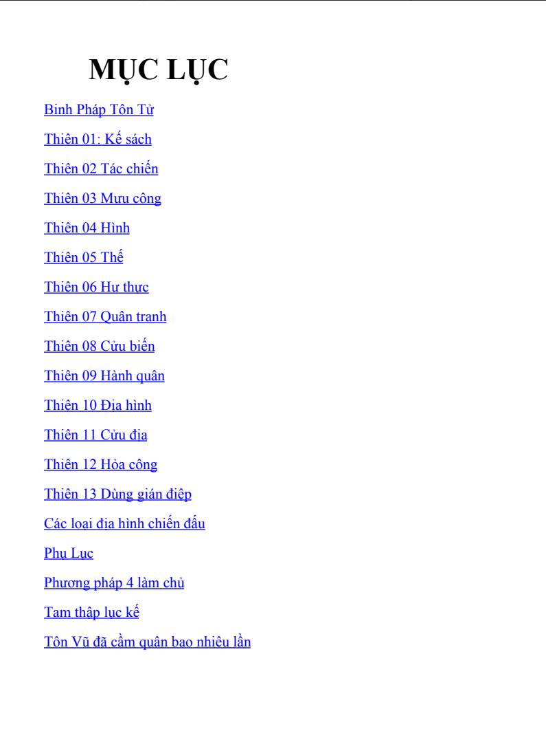 mục lục sách binh pháp tôn tử